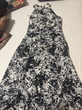 White House Black Market Black and White Abstract Halter Midi Dress